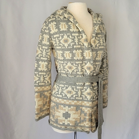 Moncler Belted Open Cardigan with Hood Gray/Cream Size XSmall - Picture 2 of 13